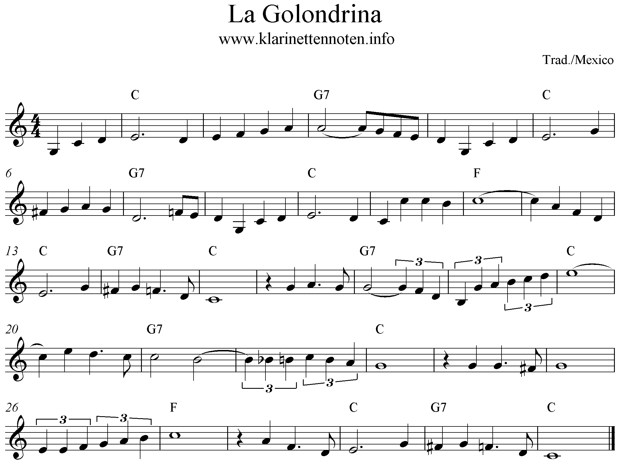 La Golondrina -, C-Major, C-Dur, Clarinet